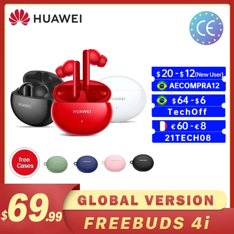BR CODE BRKA355Global Version Huawei FreeBuds 4i Беспроводные наушники с активным шумоподавлением, Bluetooth 5,2 наушники