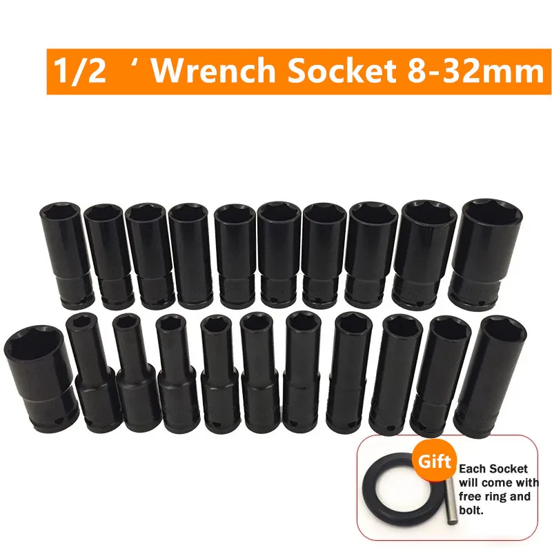 

1/2' Wrench Socket 8-32mm Chrome-vanadium Steel Rachet Wrench Kit Power Tool Accessory Eletric Wrench Socket