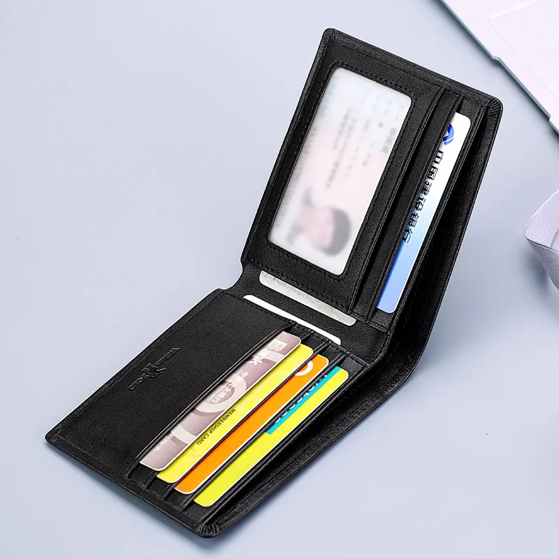 Мужской кошелек короткий двойной натуральная кожа без молнии держатель для карт