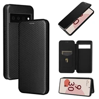 magnetic carbon fiber stand flip leather wallet phone cover case for google pixer 6 pro