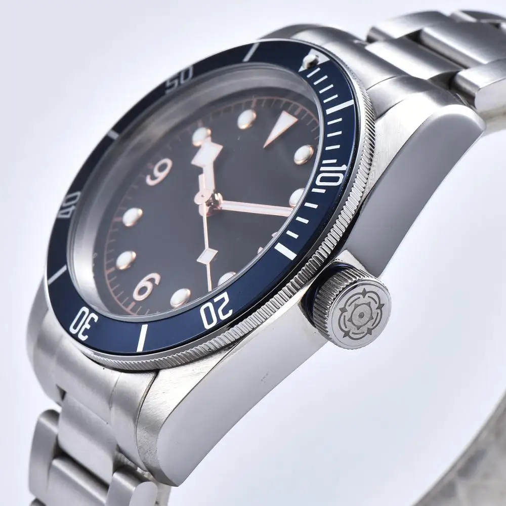 Часы мужские автоматические 41 мм алюминиевая рама синий циферблат стерильное