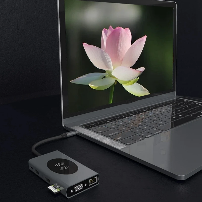

14 in 1 HUB Mulitfunction USB Type C Adapter Docking Station with 2 HDMI 5 USB Ports USB-C Dock Compatible for Laptop