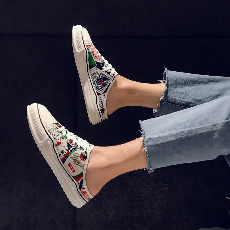 

Summer Chinese Printing Vulcanized Shoes Male Sneakers Mens Slip On Canvas Men 2021 New Flat Soft Bottom Causal Shoes