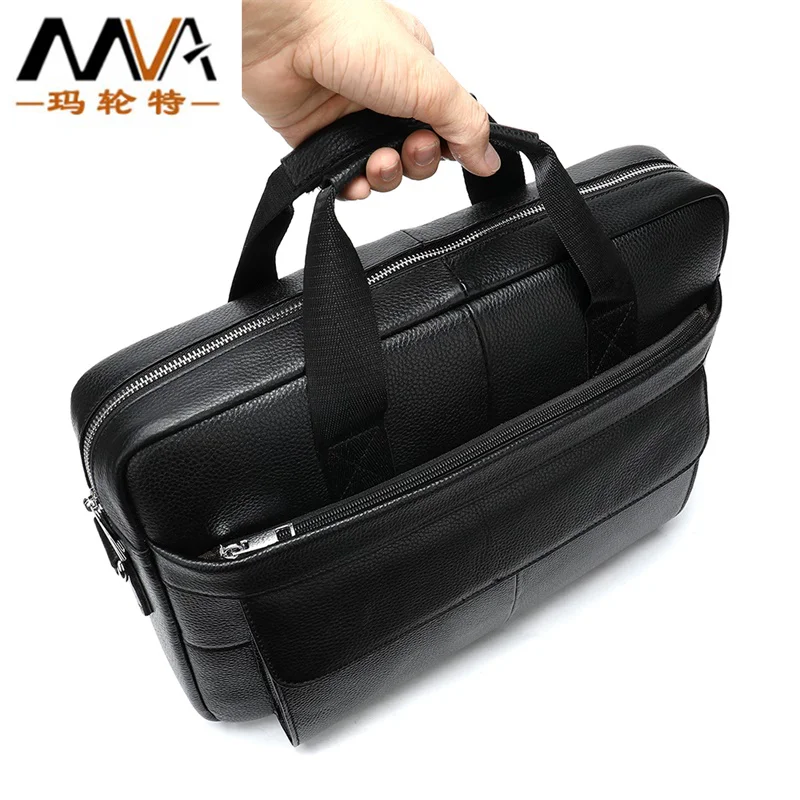 Business men leather Laptop bag 14 of briefcase bag  Shoulder crossbody cow leather bag Horizontal square large capacity handbag