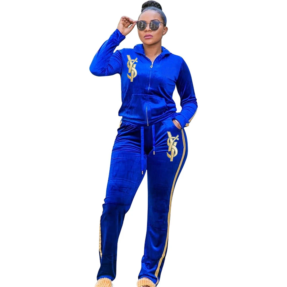 

Plus Size New African Clothes For Women Two Piece Sets Tops + Pants Matching Set Chubby Girls Velvet Patchwork Tracksuit Set 5XL