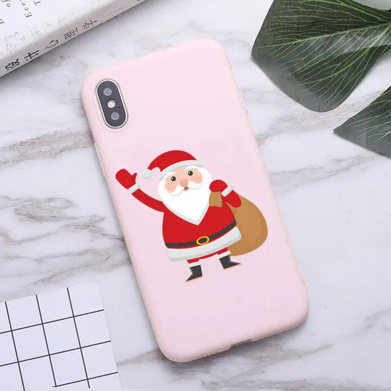 

Christmas cartoon Santa Claus Phone Case for iPhone 11 Pro Max X XR XS 8 7 6s Plus Matte Candy Pink Silicone Cases