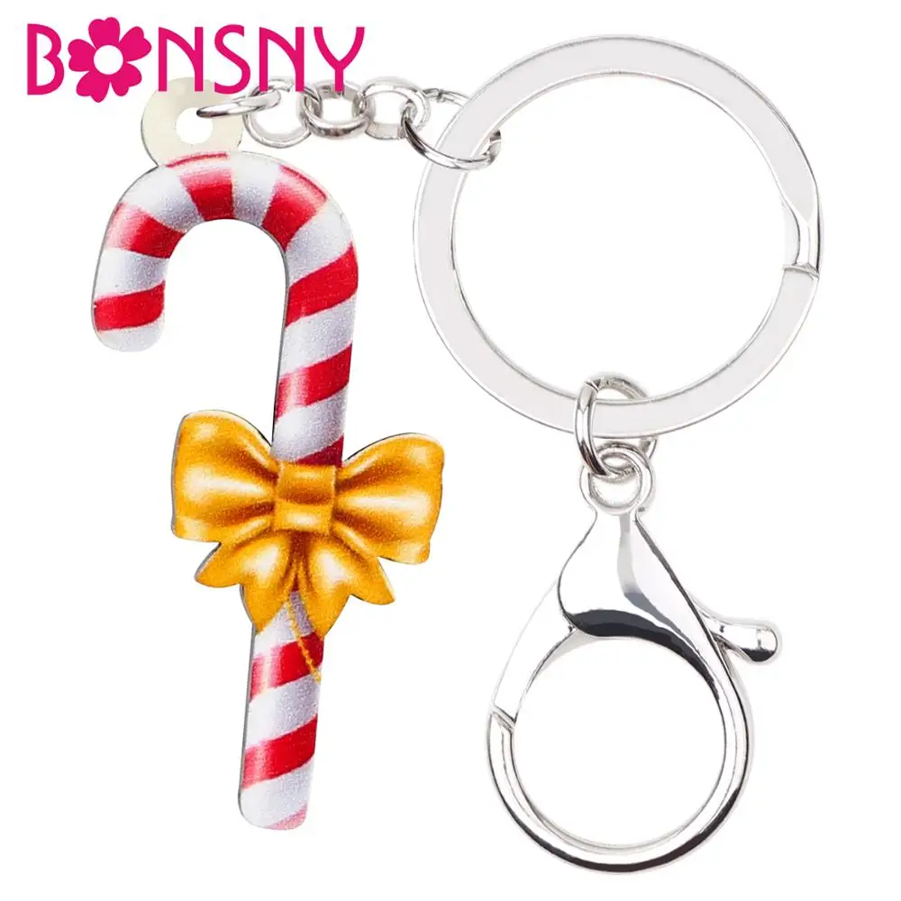 Bonsny акриловые Рождественский бантик-узел карамельный тростник брелок-кольцо