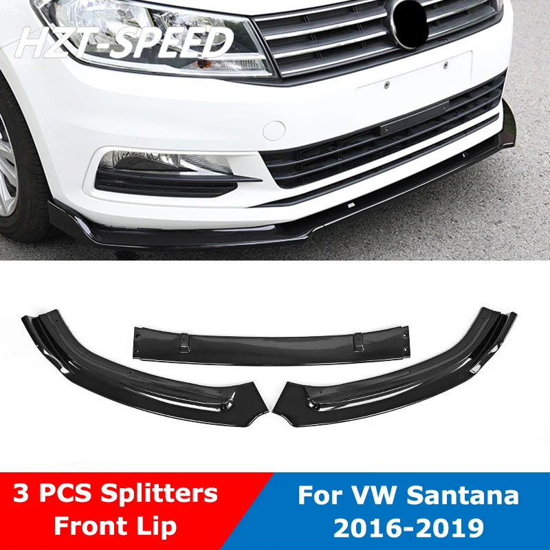 

3 PCS PP Material Carbon Fiber Texture Black Car Front Bumper Splitter Lip Chin For VW Santana 2016-2019