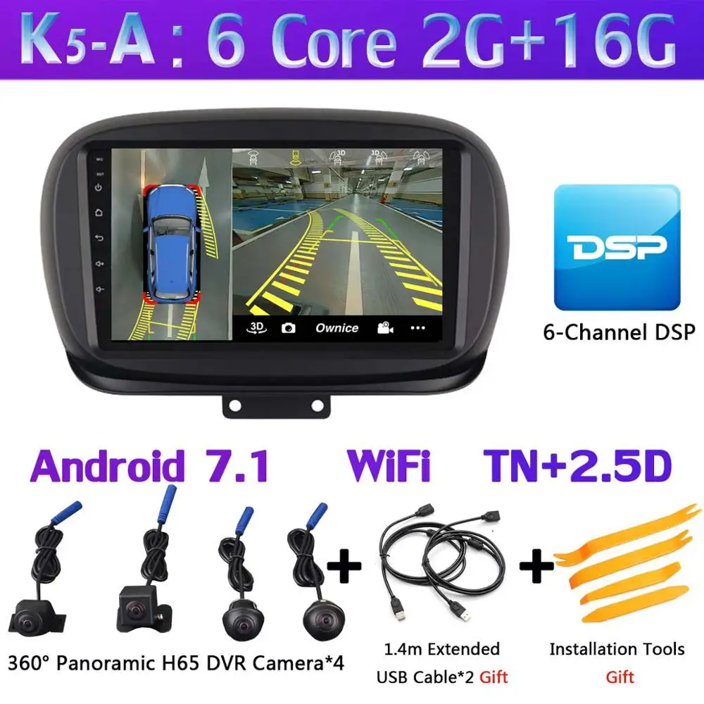 K5-A 360 ° Панорамное 8 ядро 4G+ 64G Android 9,0 автомобильное мультимедийное радио для FIAT 500X- головное устройство gps навигация SPDIF DSP CarPlay - Цвет: K5-A