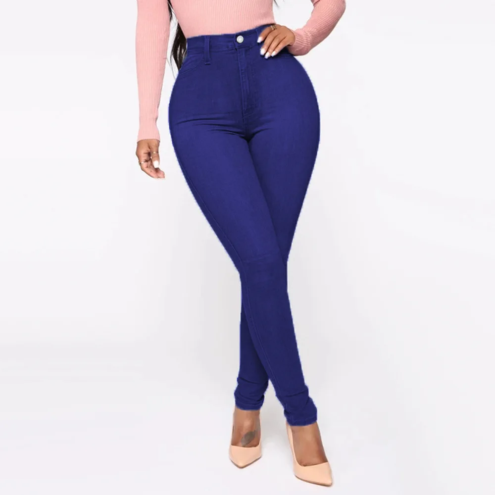 

PLUS SIZE CLOTHING-European stretch women's jeans skinny pants custom logo print on product and package from 1pc dropship