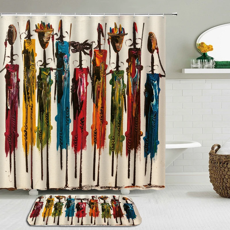 Водонепроницаемая занавеска для душа с принтом индийской Богемской женщины 2