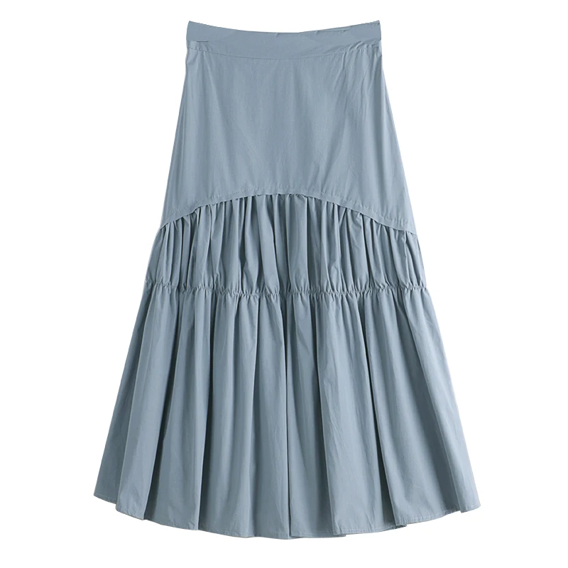 

Smlinan 2021 Summer Patchwork Folds Long Skirt Women Clothes Fahion Elastic High Waist Casual Vintage A-line Skirts Female