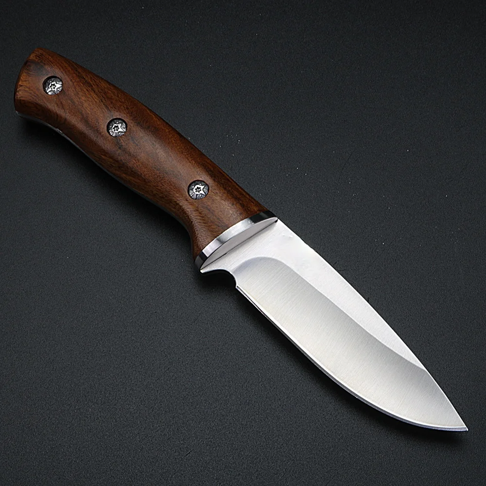

Field High Hardness Sharp Tactical Knife Camping Hunting Short Knife Self-Defense Tactical Stainless Steel Blade Wooden Handle