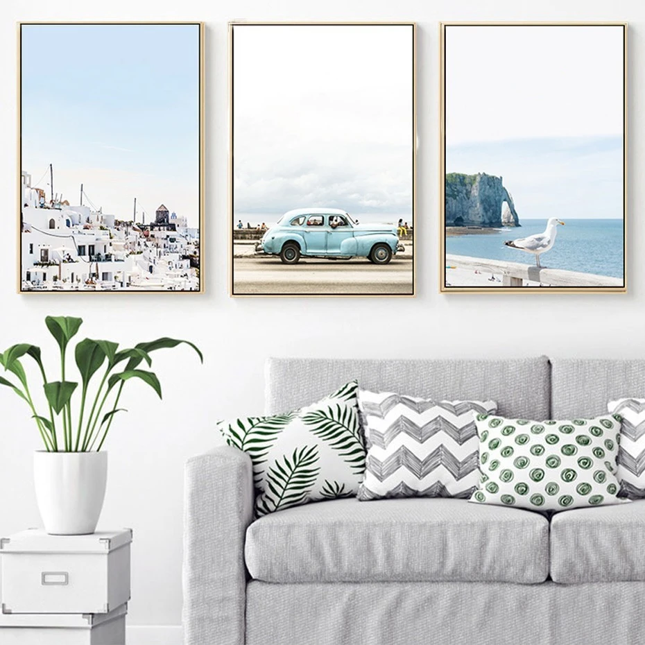 

Canvas Prints Paintings Mediterranean Scenery Blue Sky Ocean Travel Posters Wall Art Pictures for Living Room Home Decoration