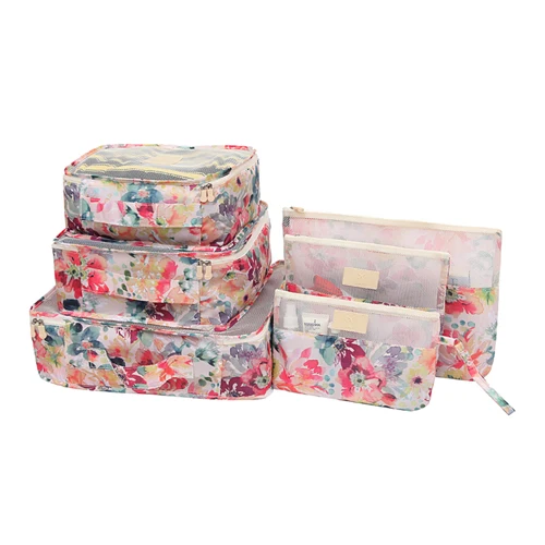 Beige Set of 6 Bag Дорожные сумки для хранения с изображением Куба, нижнее белье, Косметическая Сортировка, органайзер, Чехол для багажа,, аксессуары для сыпучих продуктов - Цвет: Beige Set of 6 Bag