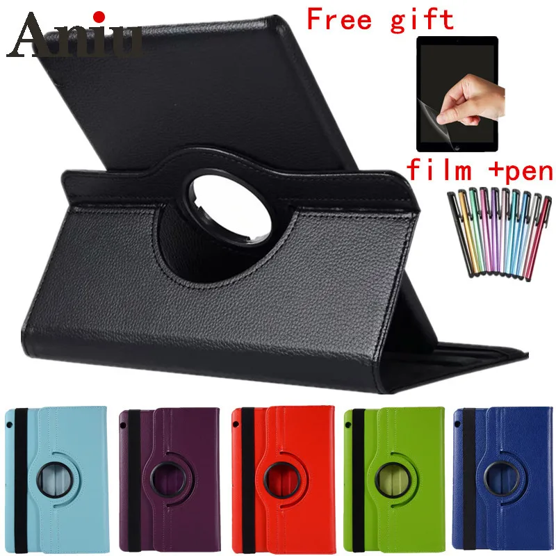 

MediaPad T5 360 Rotating Flip Stand Leather Flip Cover For Huawei MediaPad T5 10 AGS2-W09/L09/L03/10.1inch Tablet Case+Film+Pen