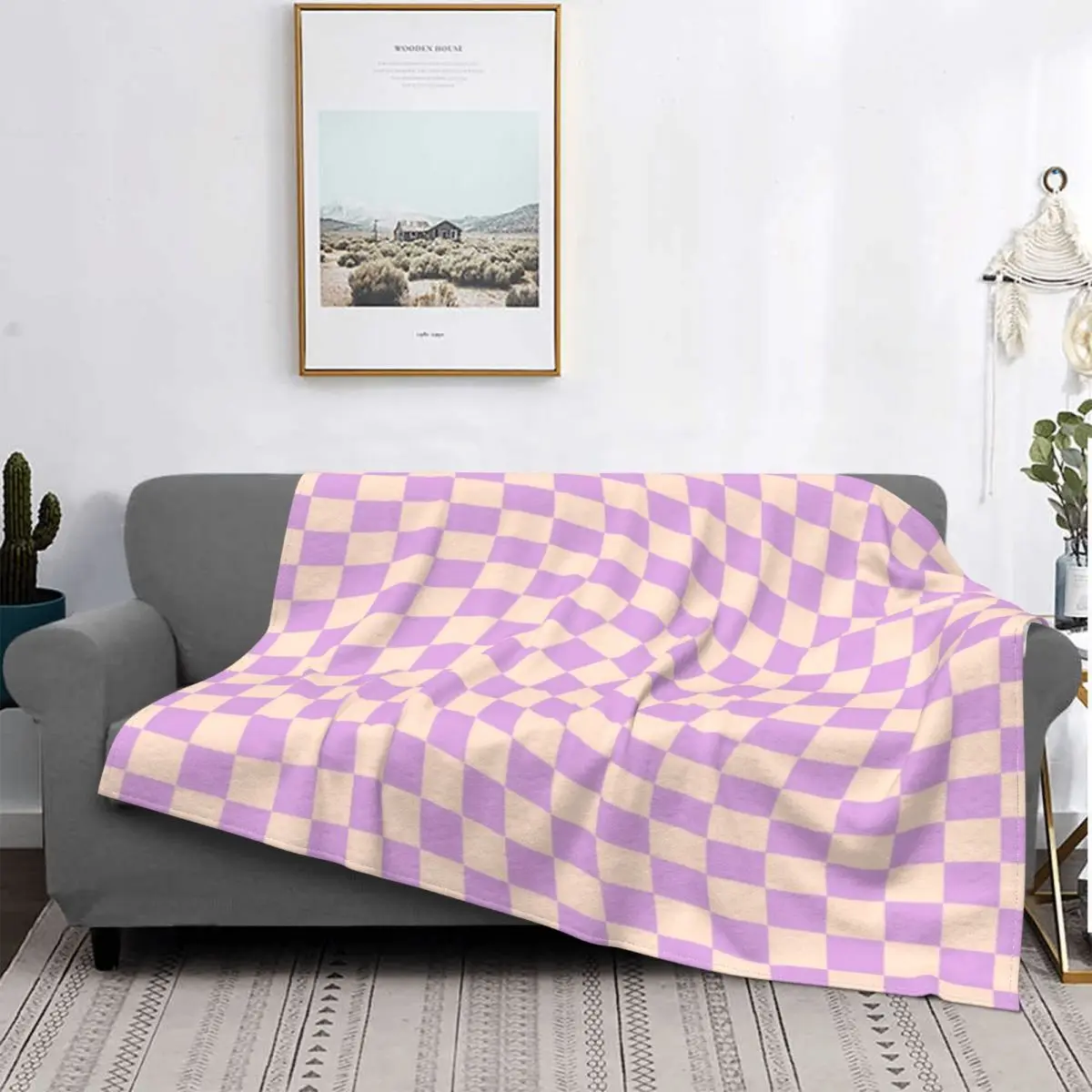 

Manta de cuadros en V lila para cama, manta con capucha, alfombra a cuadros