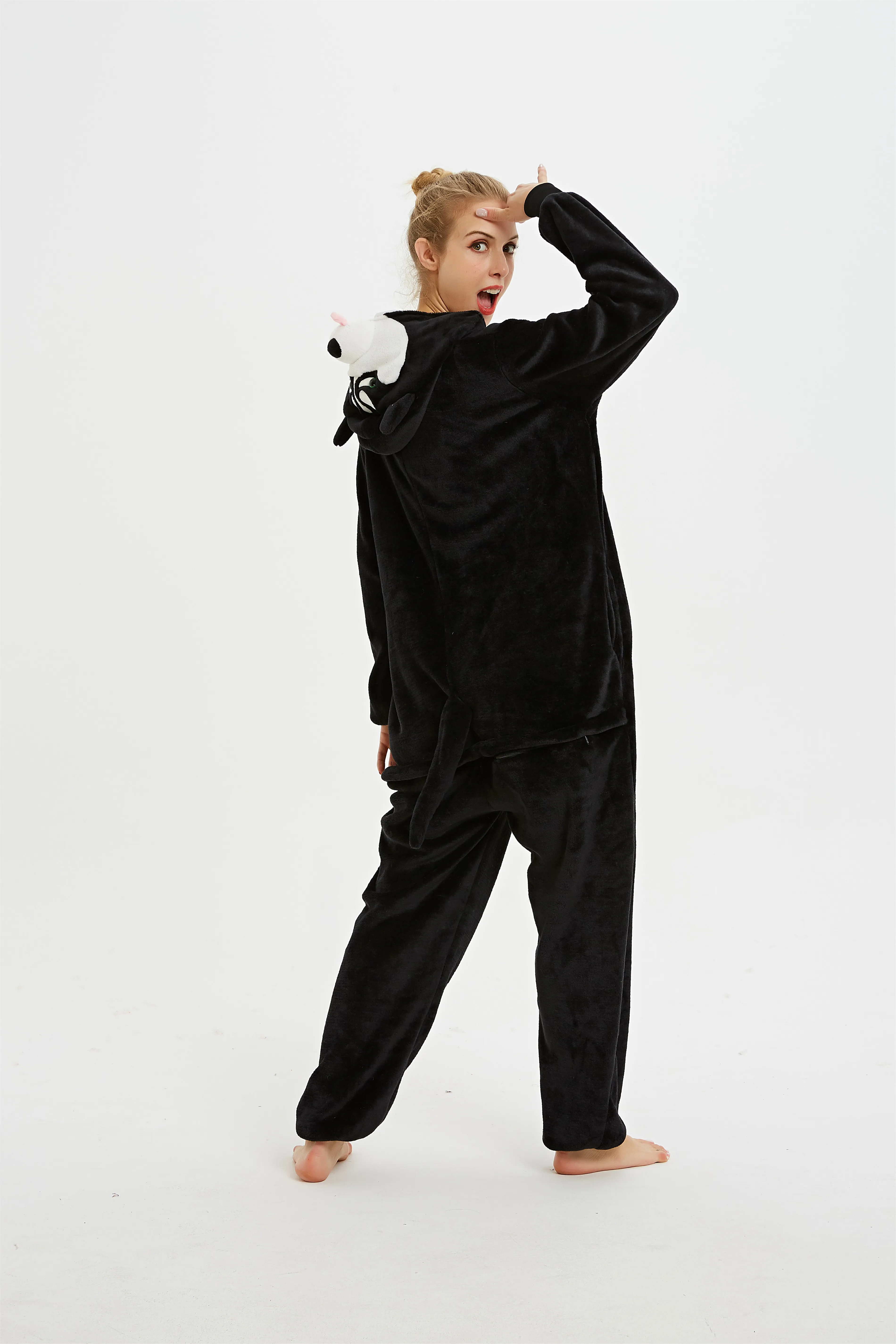 Фланелевые черные взрослые кигуруми стиль хаски мультяшная Пижама животные