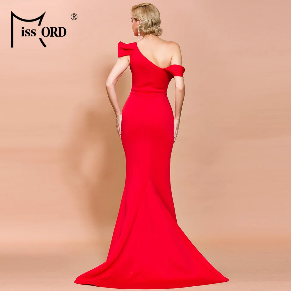 

Missord 2021 Sexy Irregular Neck One Shoulder Party Dresses Ruffles Solid Color Elegant Maxi Dress Summer Women Dress FT19938
