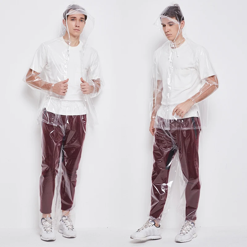 Модный японский прозрачный дождевик брюки костюм для мужчин и женщин с разрезом