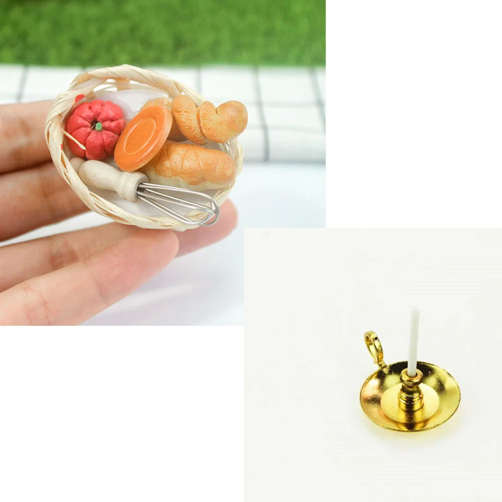 

1:12 Doll House Bread Basket Decor, Mini Bamboo Crate with Bread DIY Food Dollhouse Miniature Decoration Mini Candle