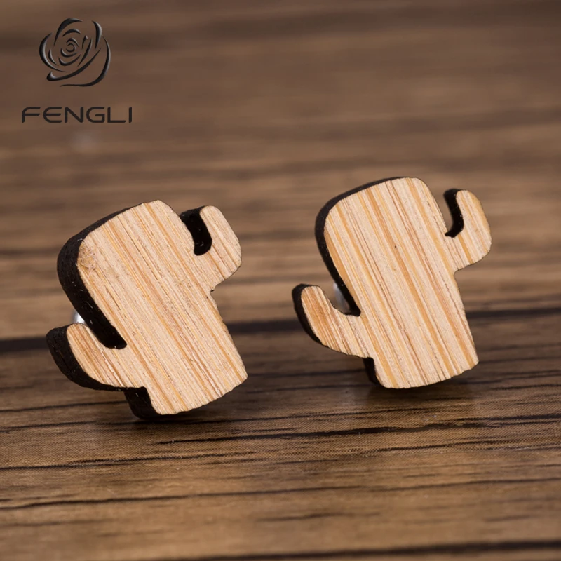 FENGLI деревянные серьги гвоздики в виде кактусов для женщин женские ювелирные