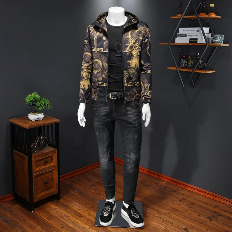 

New arrival Spring Autumn slim hooded Male jacket classic pint Men jacket zipper Casual jacket men