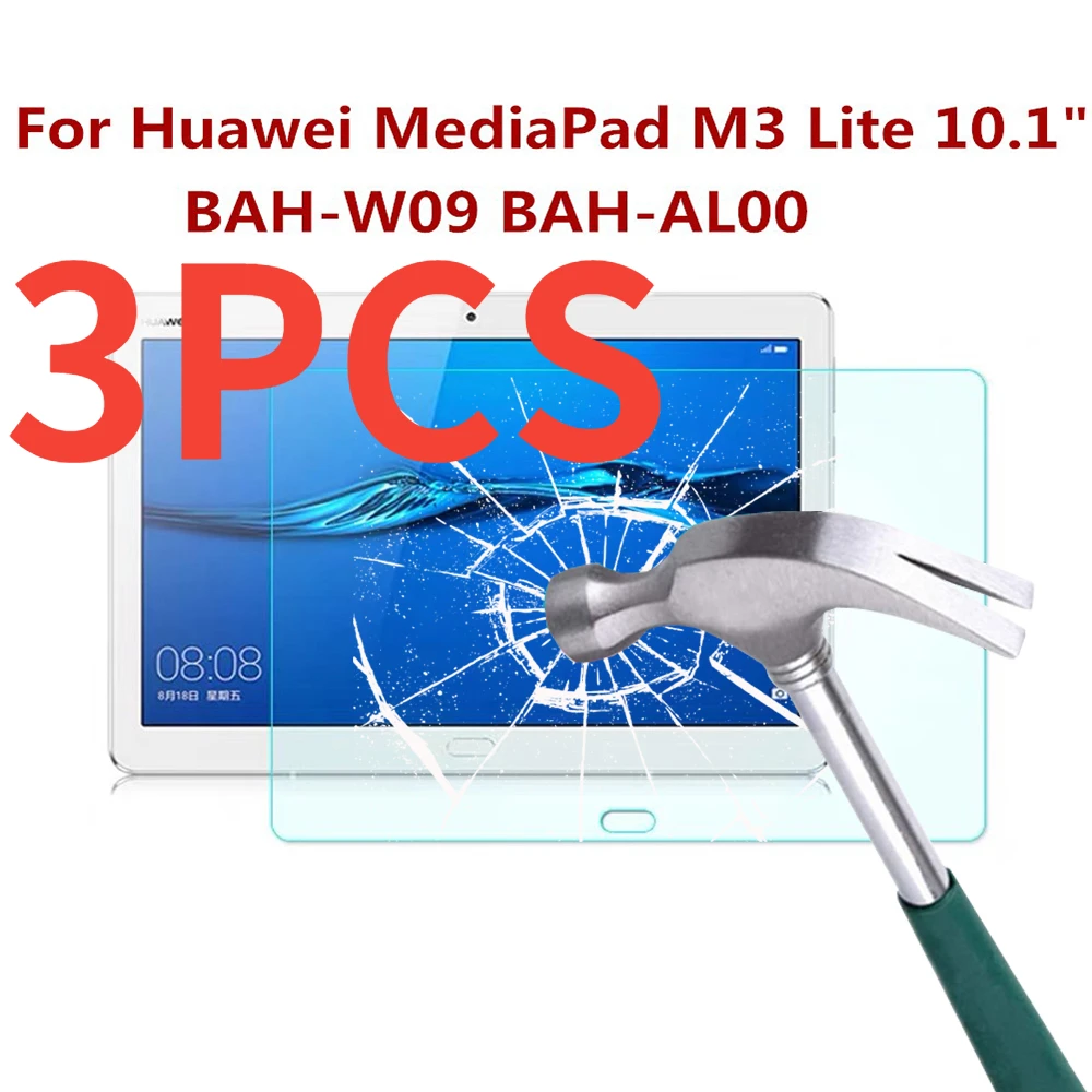 

3PCS 9H Tempered Glass For Huawei MediaPad M3 Lite 10 10.1 inch Tablet film BAH-W09 BAH-AL00 Glass Screen Protector