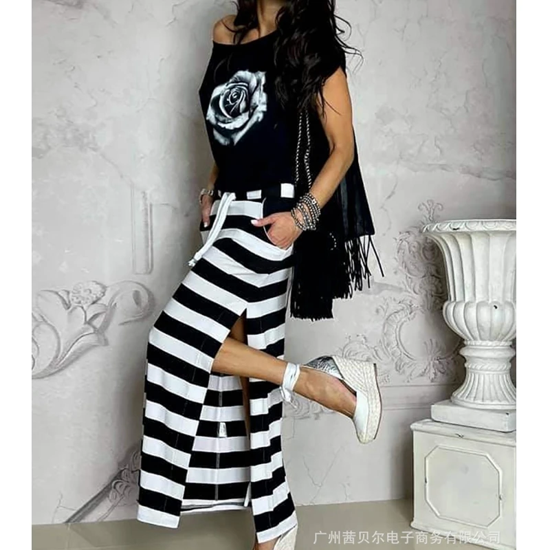 

Комплект из футболки и юбки с принтом Mandylandy, комплект из двух предметов, женские комплекты одежды, юбки с высокой талией, комплекты из 2 предм...