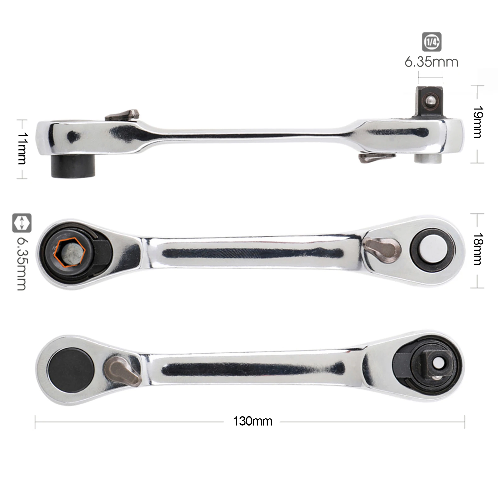 

Mini 1/4 inch 72-tooth Double Ended Quick Socket Ratchet Wrench Square Head Screwdriver Bits Narrow Slot Ratchet Socket Wrench