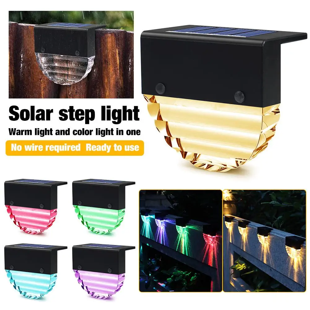 

1/4pcs RGB LED Solar Stair Lamp Pathway Yard Patio Stair Step Light Outdoor Waterproof Fence Deck Lamp For Garden Landscape