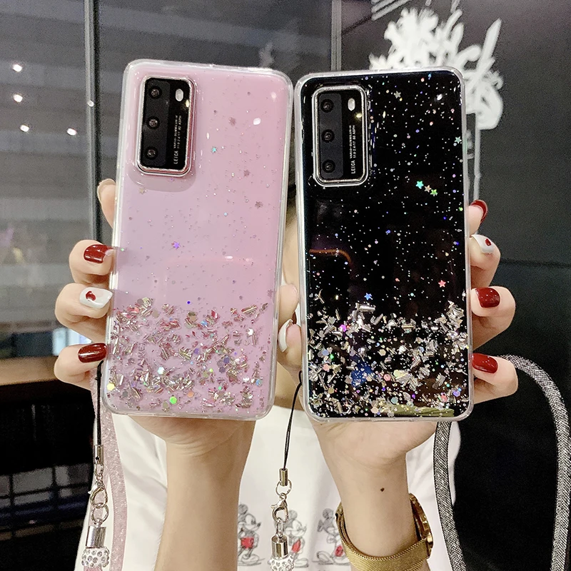 Роскошный Блестящий Прозрачный чехол для телефона Huawei P20 P30 P40 Lite Mate 30 20X 10 Nova детей
