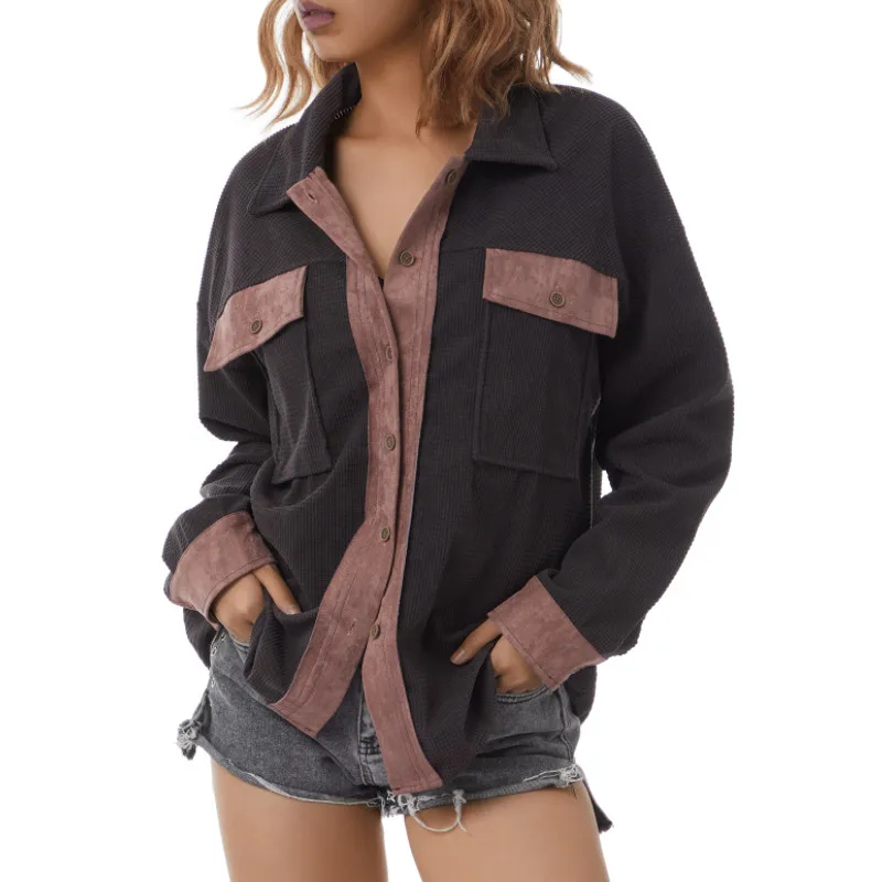 

Женская рубашка-пальто на осень и зиму, Повседневная Свободная однобортная верхняя одежда с длинным рукавом и отложным воротником