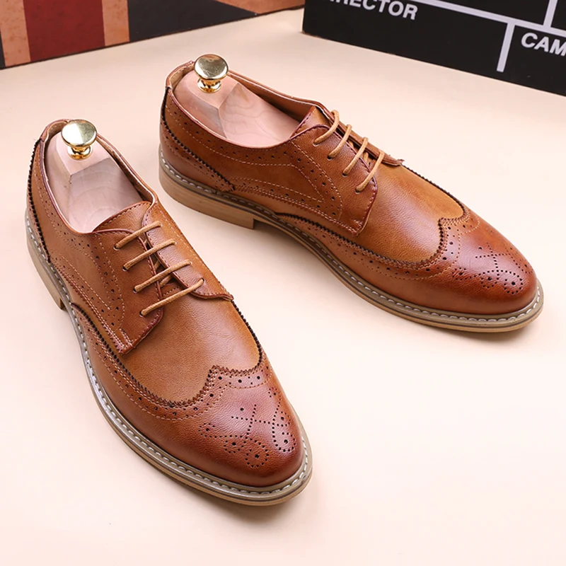 

British style men's casual wedding party dress cow leather brogues shoes carving bullock shoe vintage designer sneakers zapatos