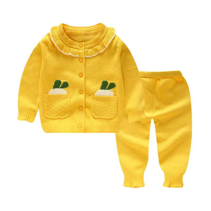 8503 yellow set Комплект из 2 предметов, Детский кардиган, Детский свитер, комплект, маленький Хлопковый вязаный свитер, пуловер свитер для мальчиков+ штаны, костюм комплект одежды для новорожденных - Цвет: 8503 yellow set