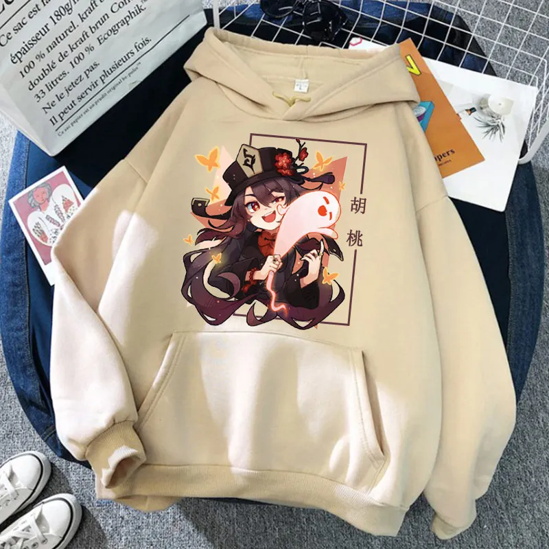 

Aesthetic Loose Kawaii Hoodie Hu Tao Pocket Genshin Impact Printed Clothes Harajuku Clothing Casual Streetwear Women Sweatshirts