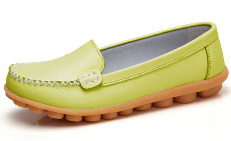 

New Spring Autumn Shoes Woman Genuine Leather Women Flats Slip On Women Loafers Moccasins Female Shoe Plus Size 35-44