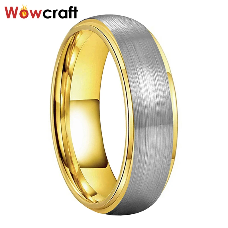 

6mm Mens Womens Wedding Bands Gold Tungsten Carbide Ring Dome Stepped Desgin Comfort Fit Brushed Finish New Style