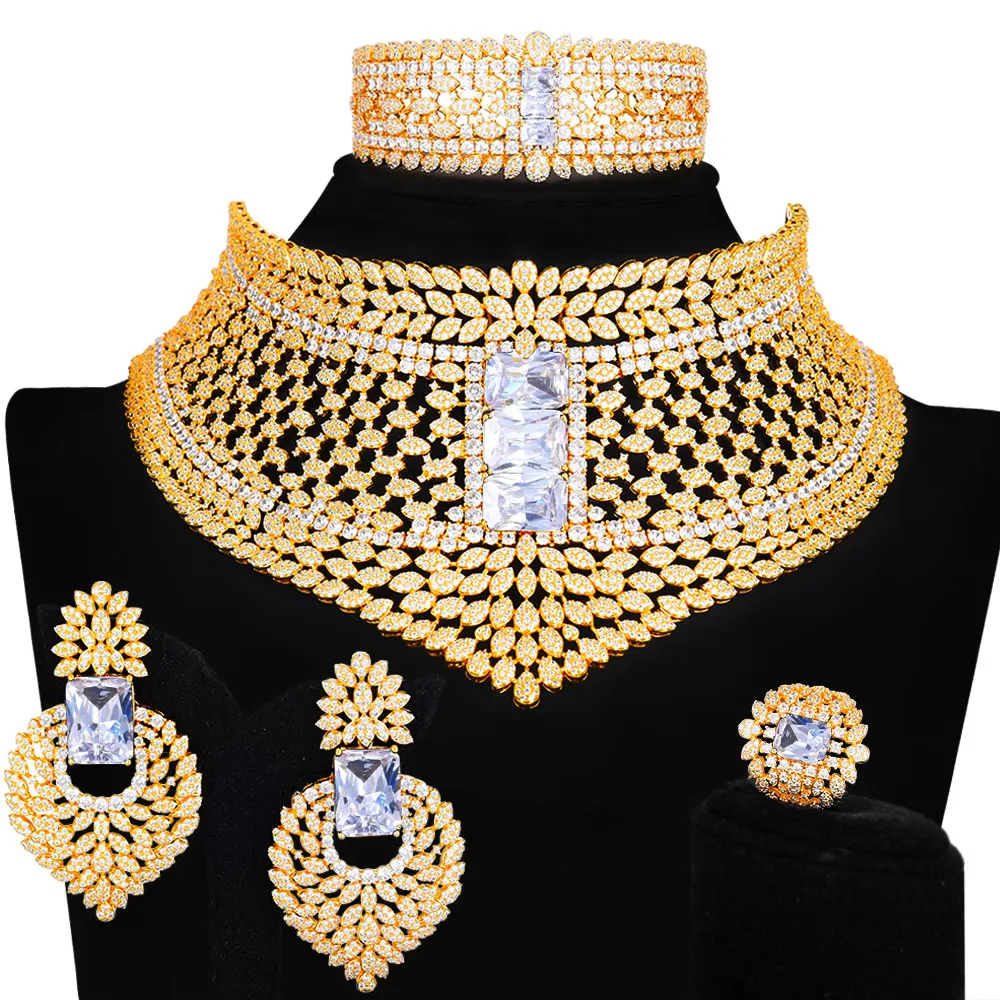 

GODKI BIG Super Luxury Chokers 4PC Statement African/Indian Jewelry Sets For Women Wedding Indian Nigerian Party Jewelry Set