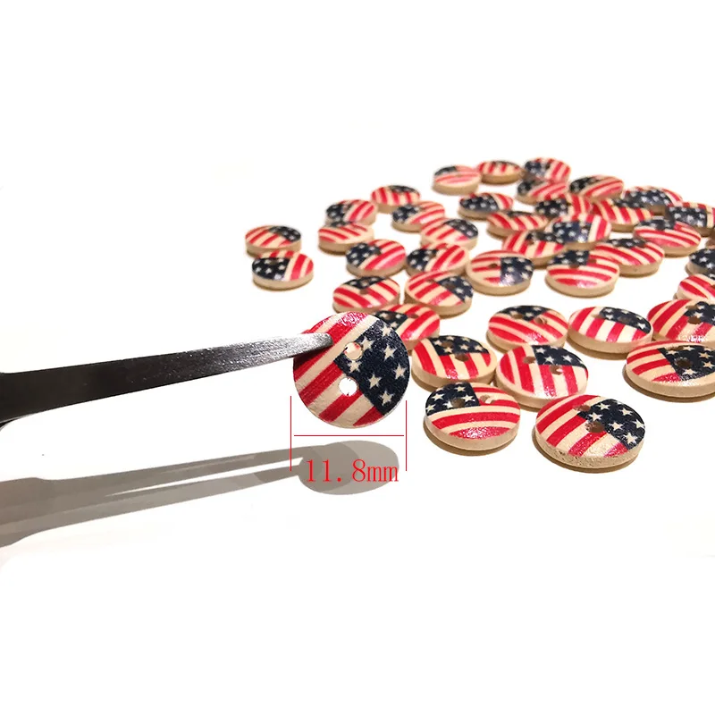 

50pcs United States Printed Round Wooden Button 2 Holes 15mm Wood Buttons Sewing Accessories For Clothing Decoration DIY