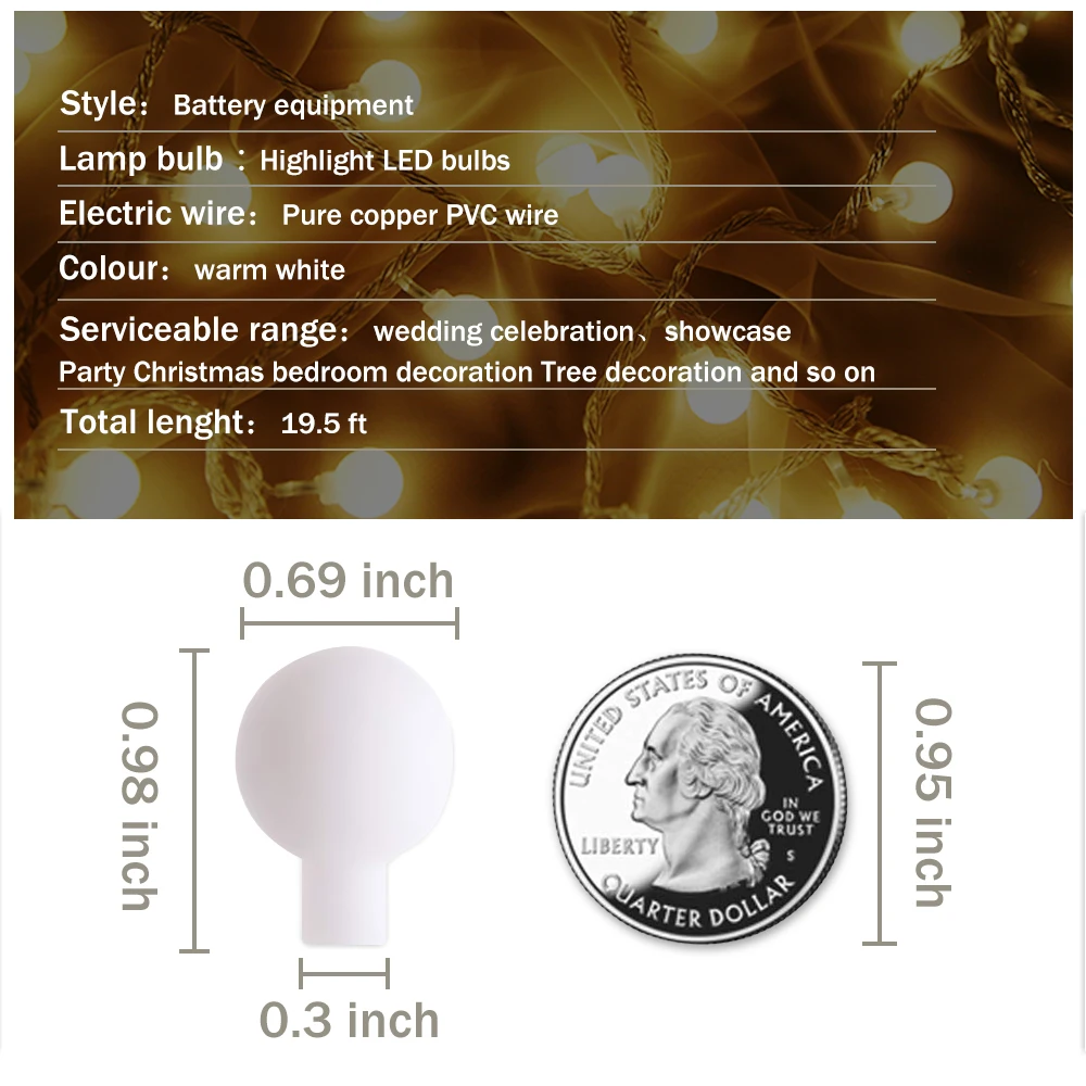 СВЕТОДИОДНАЯ Гирлянда в форме шара 20 футов водонепроницаемая для рождественской