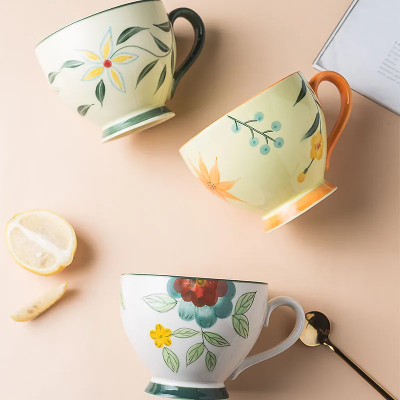 

500ml Creative Nordic Light Luxury Mugs Thick Hand-painted Ceramic Cup with Handle for Boys and Girls Breakfast Milk Coffee Cup