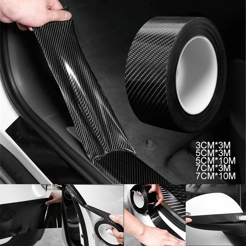 

PVC Carbon Fiber Car Sticker DIY Paste Protector Strip Auto Door Sill Side Mirror Anti Scratch Tape Waterproof Protection Film
