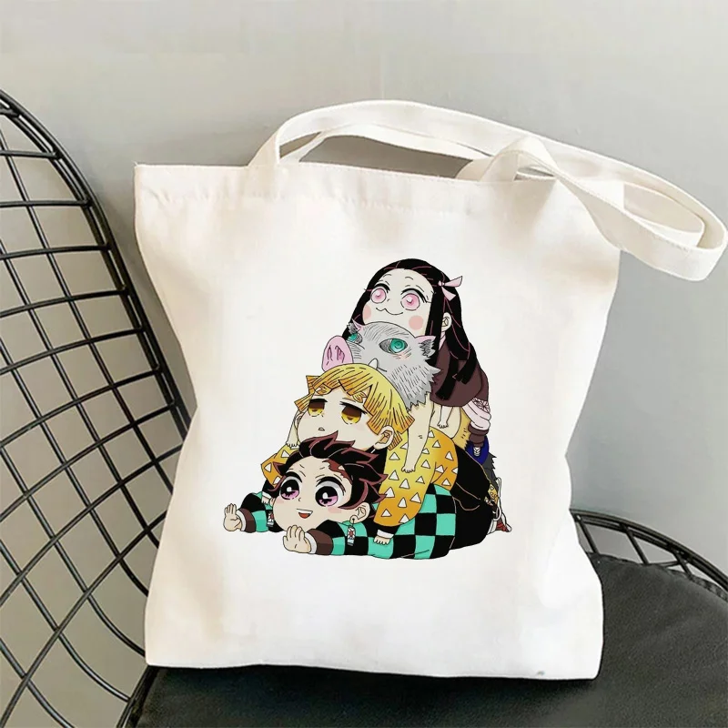 

Kawaii Demon Slayer: Kimetsu No Yaiba Anime Shopper Bag Tote Bag Shopping Bag Travel Canvas Bag Pacakge Hand Bag White Beach Bag
