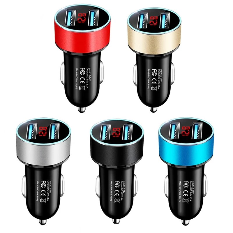 

QC3.0 Dual USB 2 Ports 3.1A Car Phone Charger Quick Charging Adapter with LED Display Screen Cigarette Socket Lighter