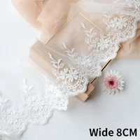 8cm wide luxury white tulle mesh cotton embroidery flower lace fabric applique wedding dresses guipure headveil sewing supplies
