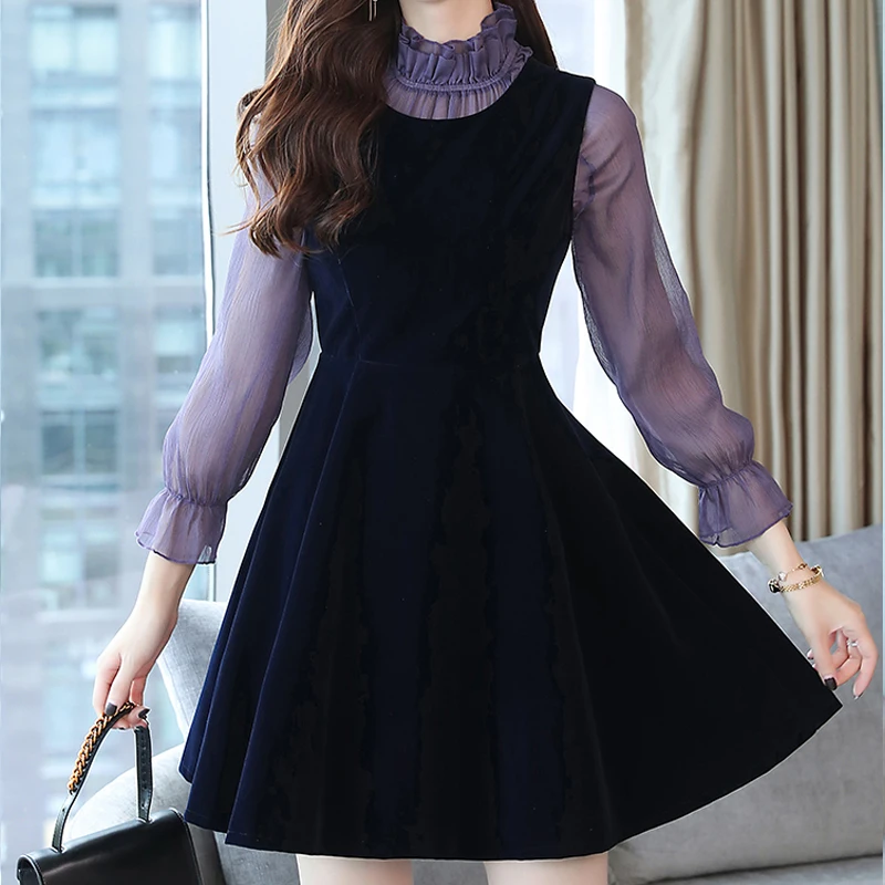 женское Повседневное платье с длинным рукавом 2018 осень зима прозрачное