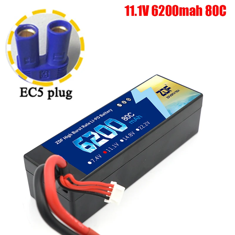 3S6200mah EC5 plug ZDF Lipo Аккумулятор 7,4 V 11,1 V 14,8 V 5200mah 6200mah Hardcase 2S 3S 4S 80C 160C 1/10 1/8 весы для Traxxas Slash 4x4 RC автомобилей лодки - Color: 3S6200mah EC5 plug