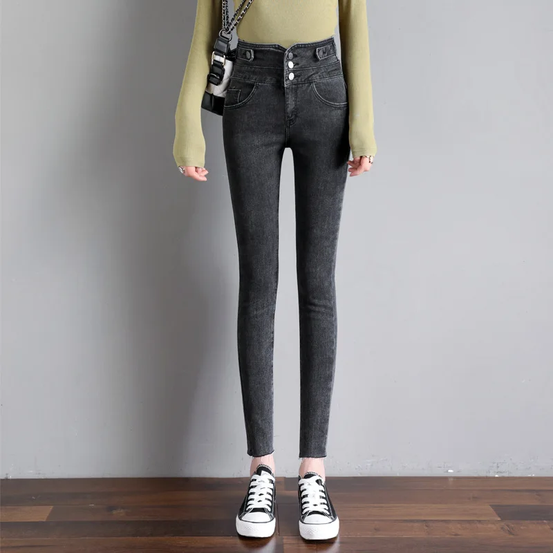 

High waisted jeans women's spring dress 2020 new Korean version show thin elastic breasted tight legged pants leisure