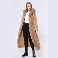 janefur new fashion winter warm sweater coat long fox fur collar sweater coat for ladies